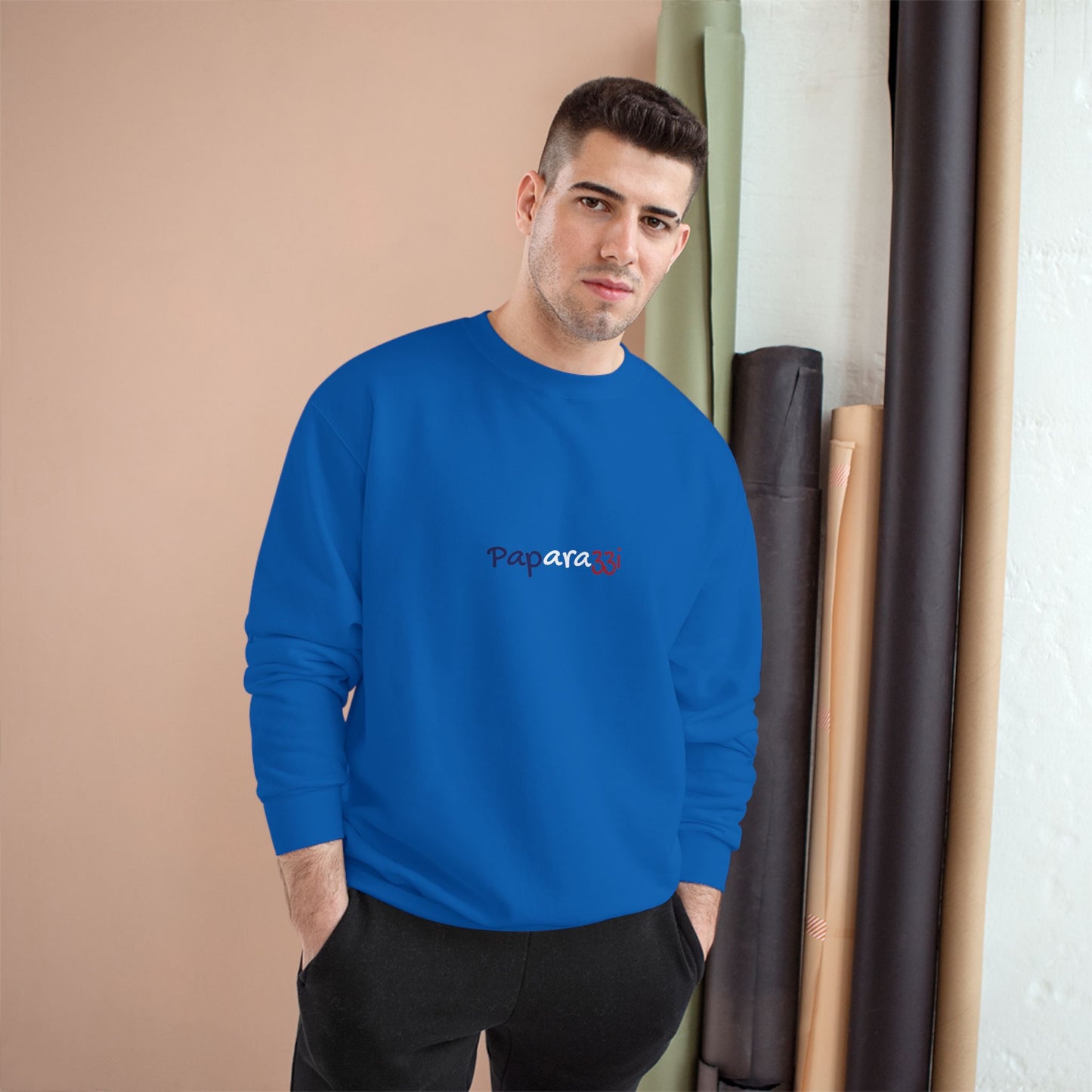 White Royal Gold Paparazzi Champion Sweatshirt Printify