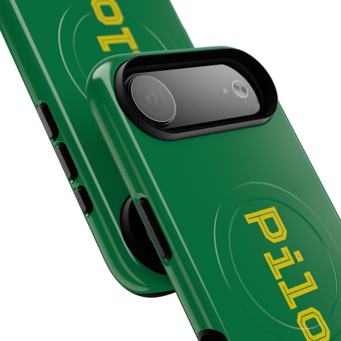 Tough Magnetic iPhone Cases Piloti in dark green with yellow Printify