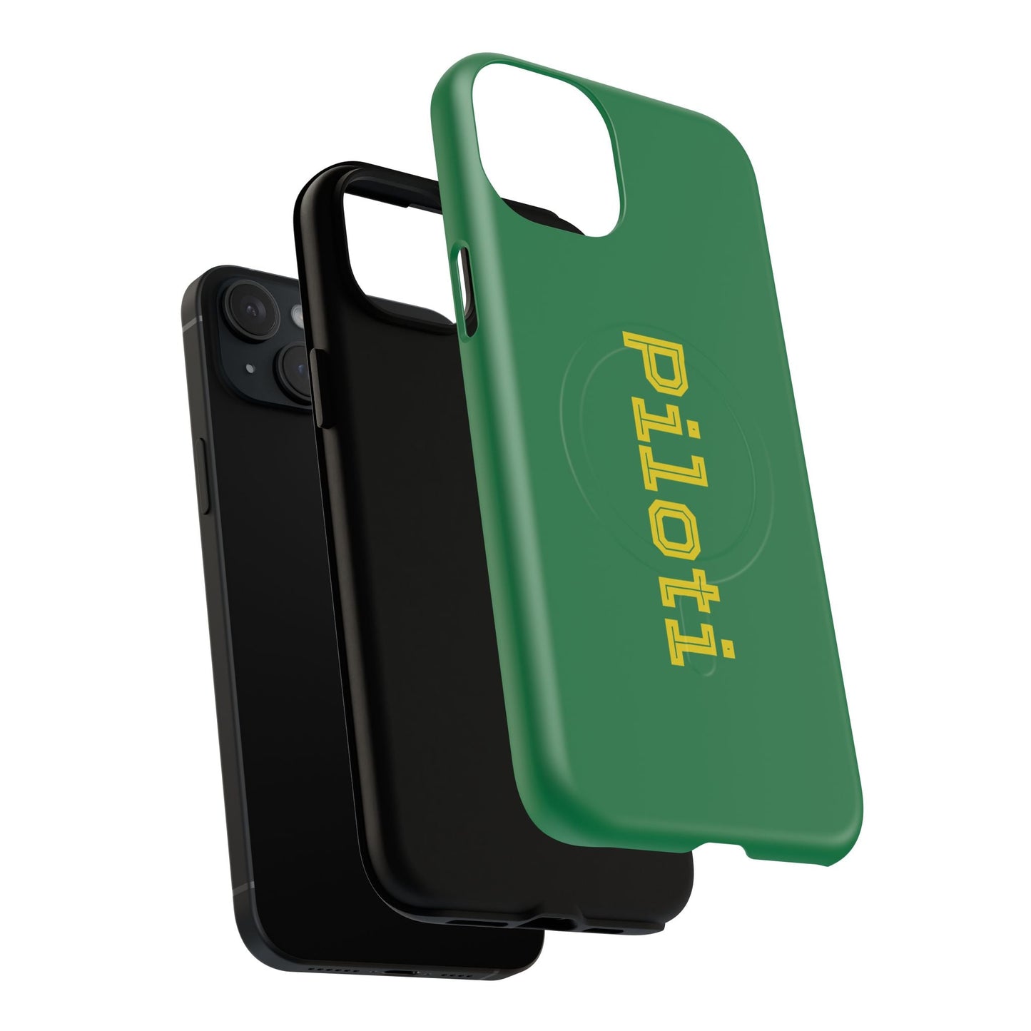 Tough Magnetic iPhone Cases Piloti in dark green with yellow Printify