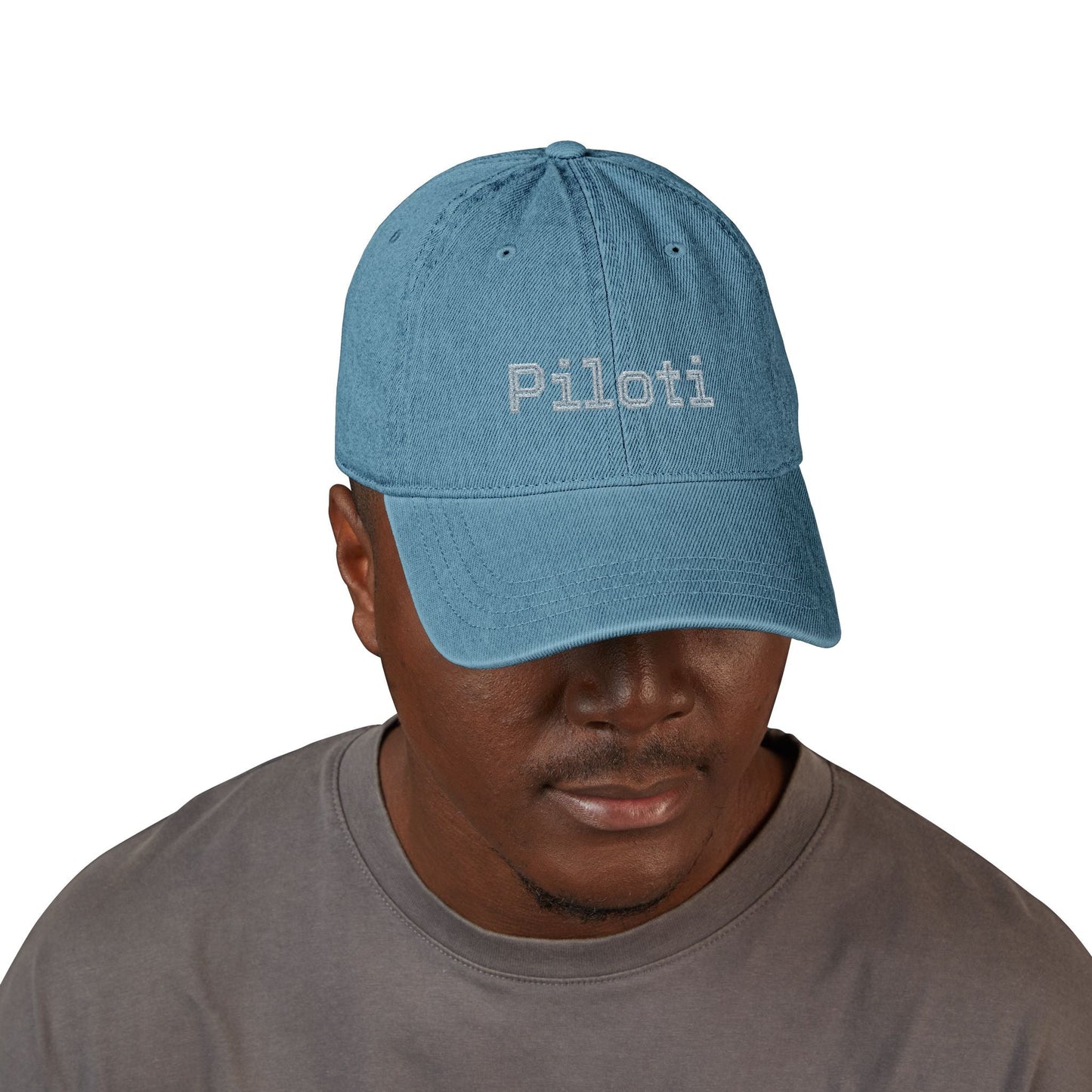 Denim Baseball Cap Piloti in blue Printify