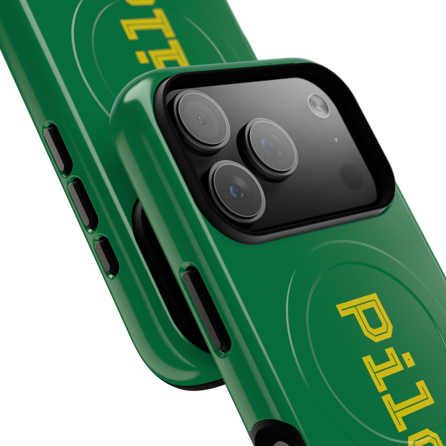 Tough Magnetic iPhone Cases Piloti in dark green with yellow Printify