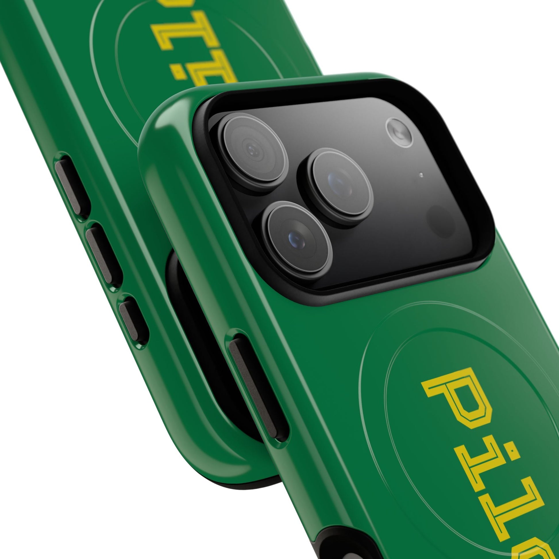 Tough Magnetic iPhone Cases Piloti in dark green with yellow Printify