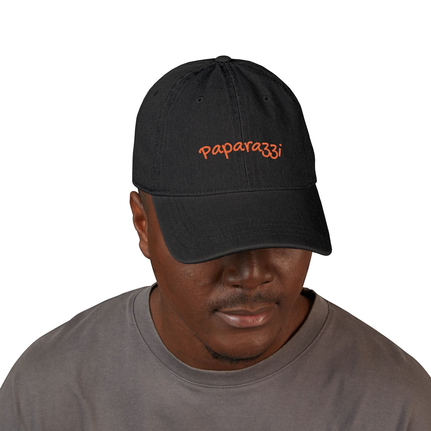 Denim Baseball Cap Paparazzi in black with orange Printify