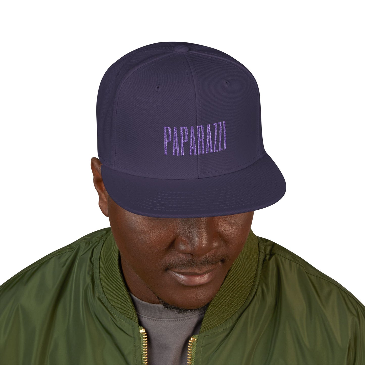 Man model wearing a Dark Navy Paparazzi Purple Flat Visor Cap front - Paparazzi Original
