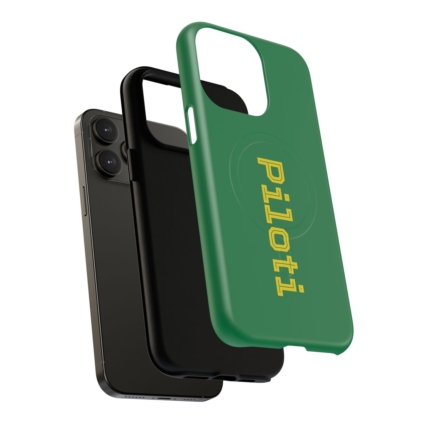 Tough Magnetic iPhone Cases Piloti in dark green with yellow Printify