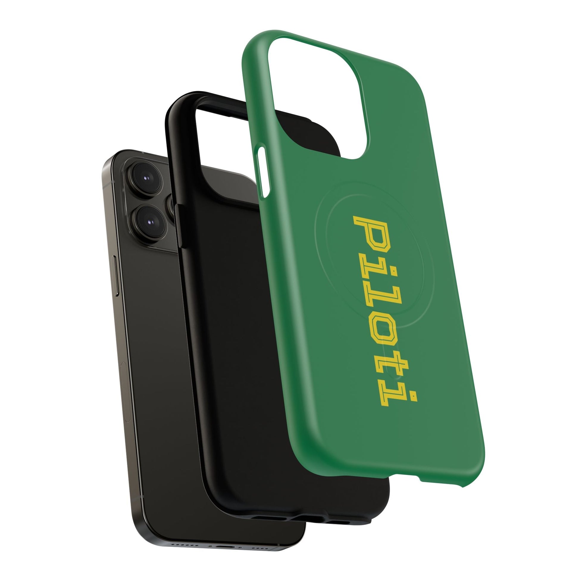 Tough Magnetic iPhone Cases Piloti in dark green with yellow Printify