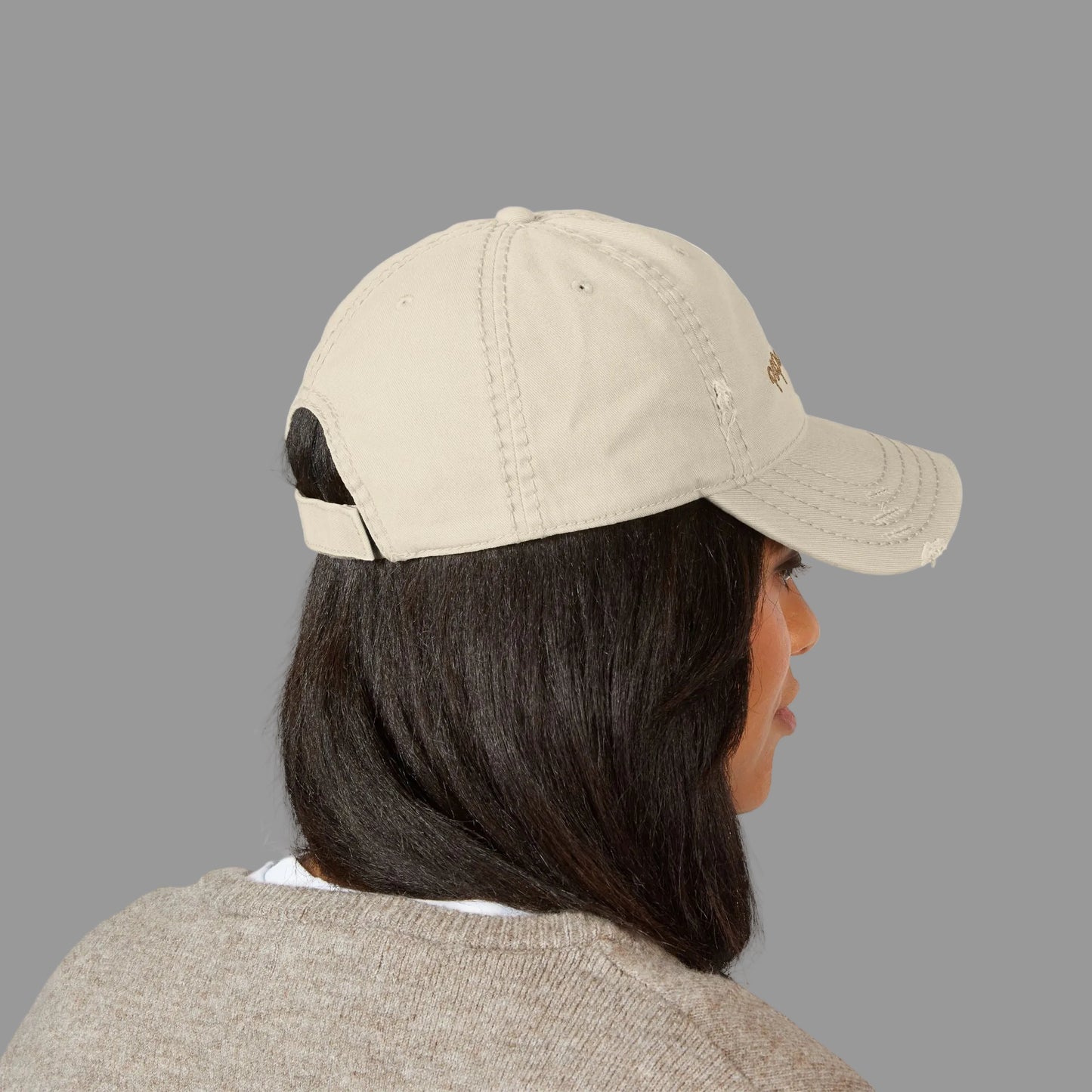 Distressed Baseball Cap Paparazzi Embroidery khaki with brown