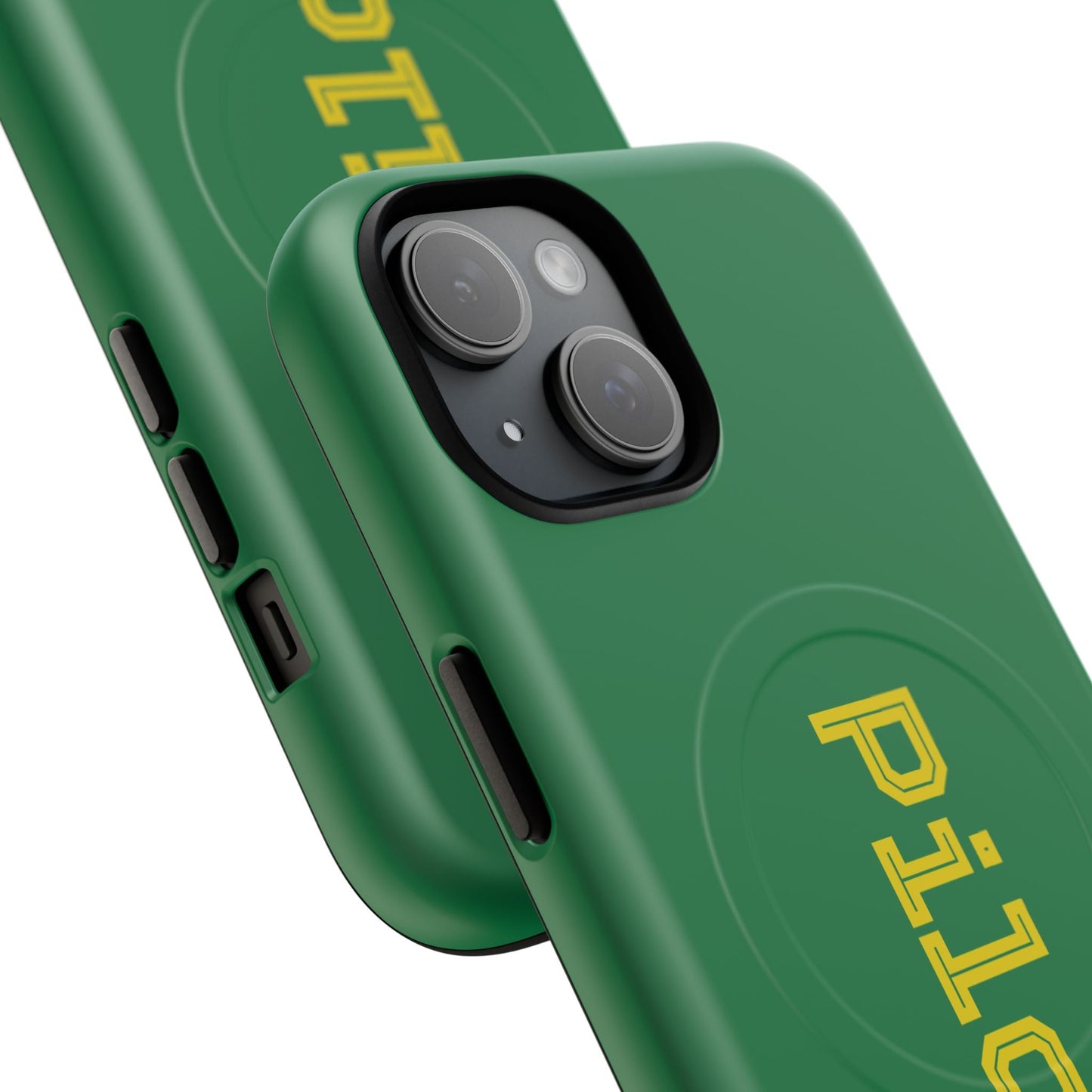 Tough Magnetic iPhone Cases Piloti in dark green with yellow Printify