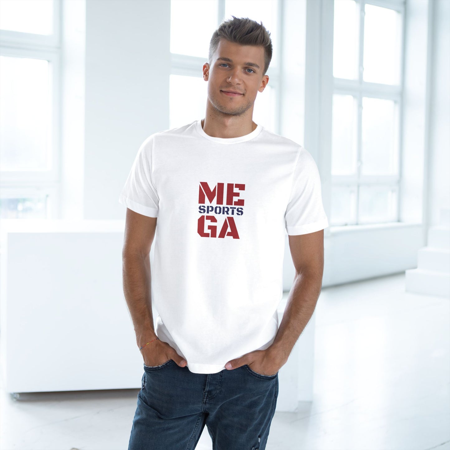 Deluxe White Red MEGASports T-shirt Printify