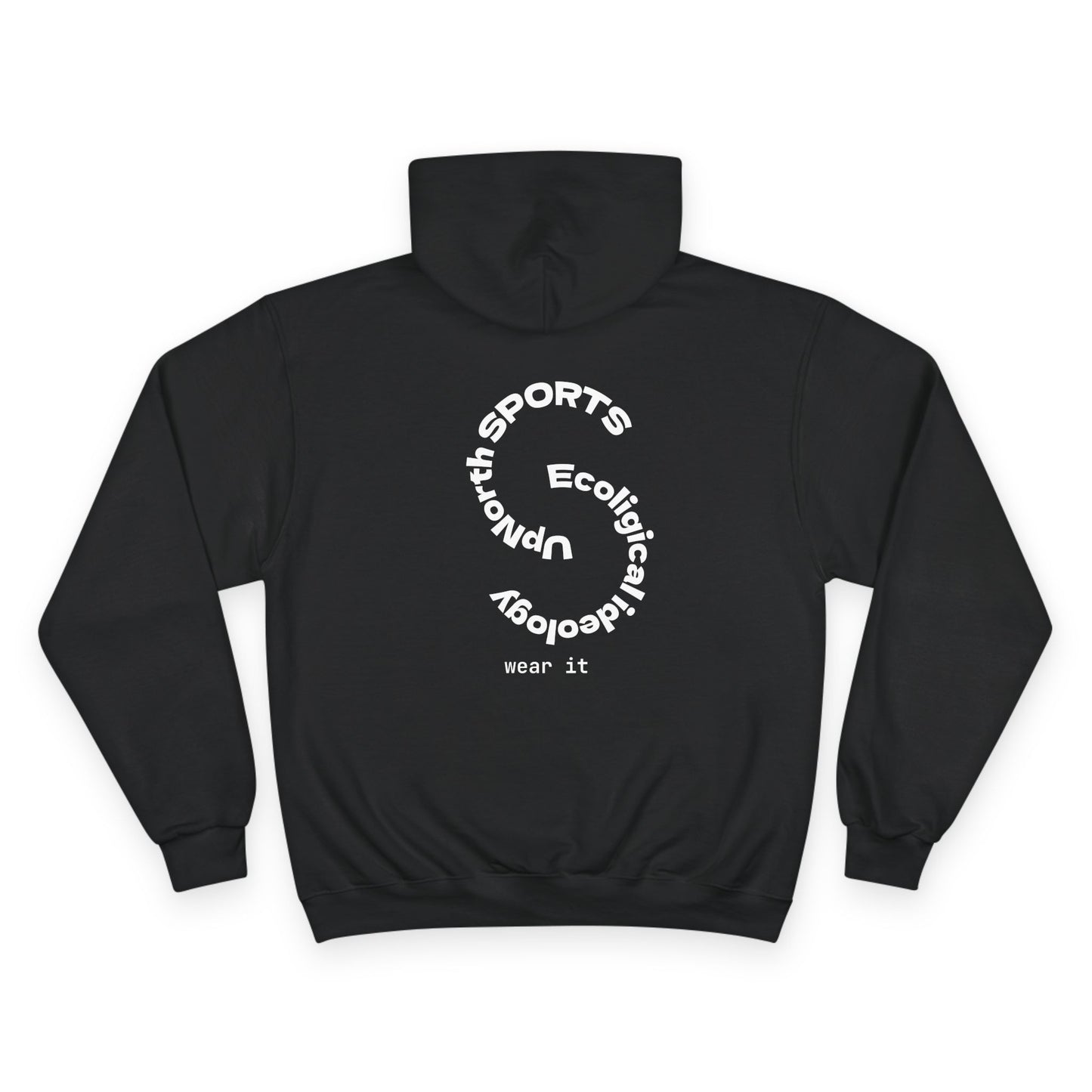 Black UpNorth SPORTS White Logo Champion Hoodie backside - UpNorth SPORTS