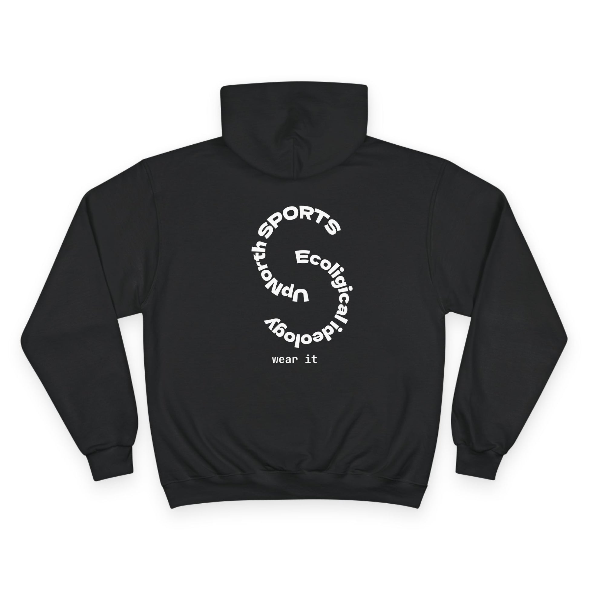Black UpNorth SPORTS White Logo Champion Hoodie backside - UpNorth SPORTS