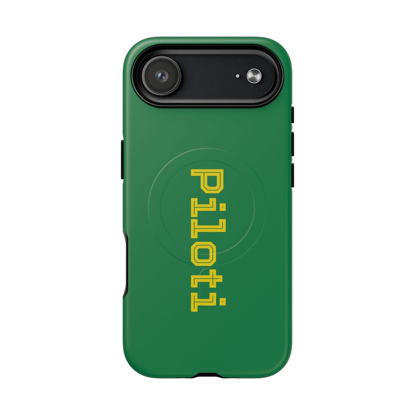 Tough Magnetic iPhone Cases Piloti in dark green with yellow Printify