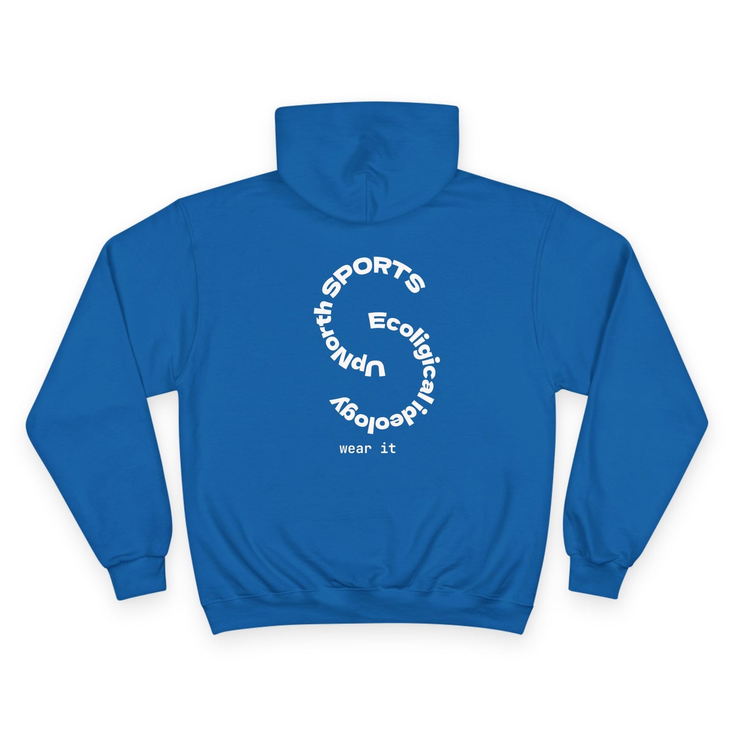 Royal UpNorth SPORTS White Logo Champion Hoodie backside - UpNorth SPORTS