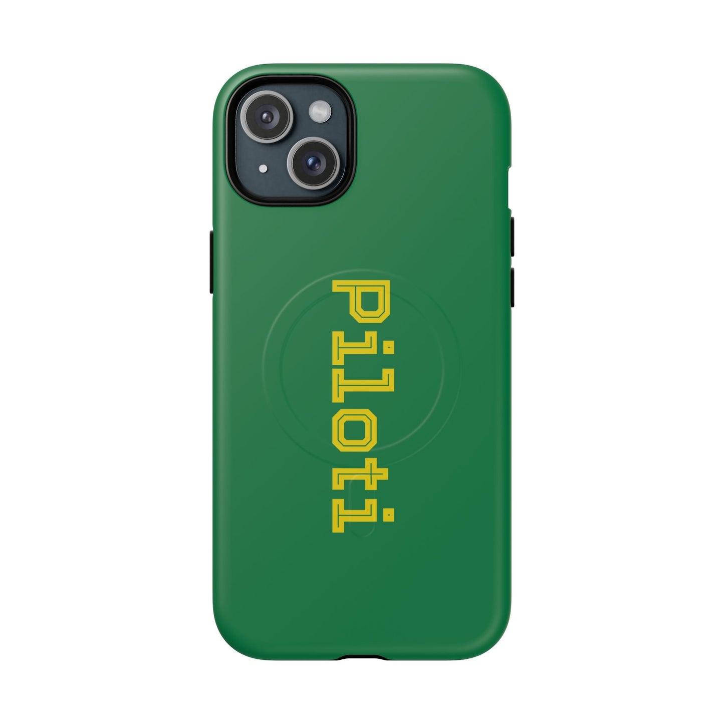 Tough Magnetic iPhone Cases Piloti in dark green with yellow Printify