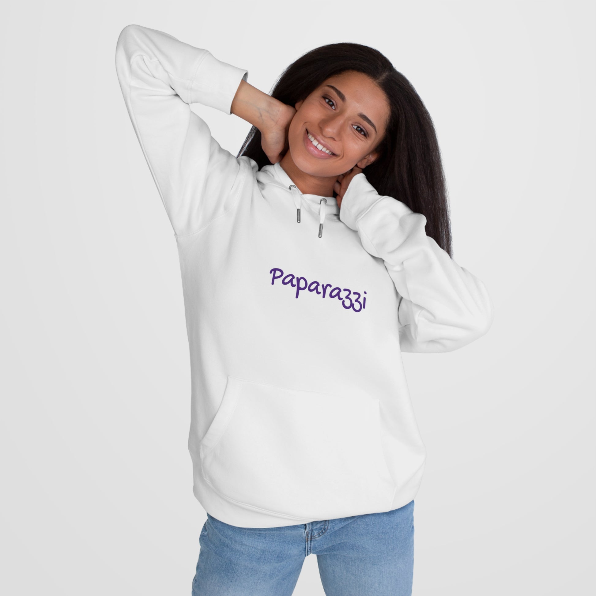 White Paparazzi Purple Hoodie Printify