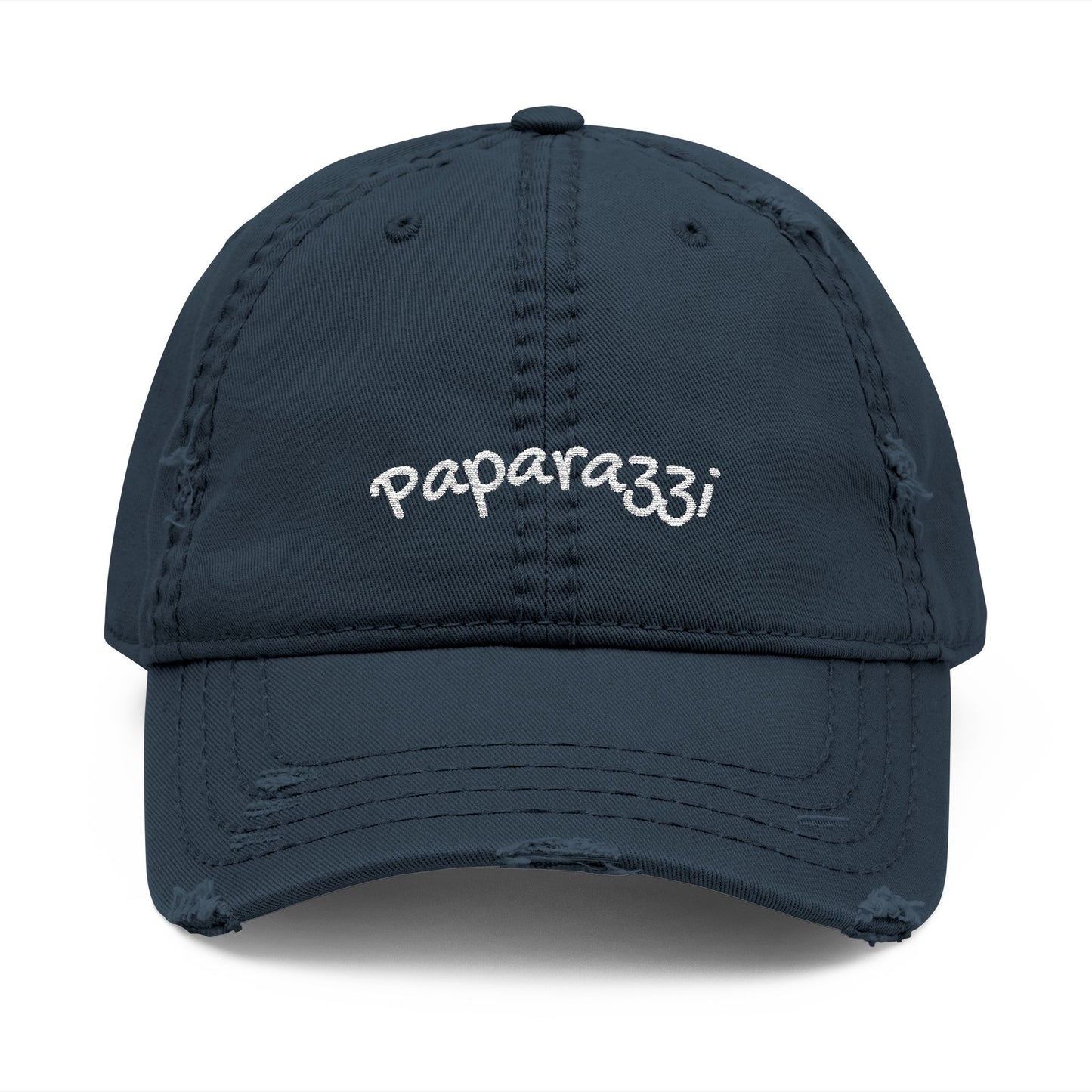 Distressed Baseball Cap Paparazzi Embroidery dark navy with white