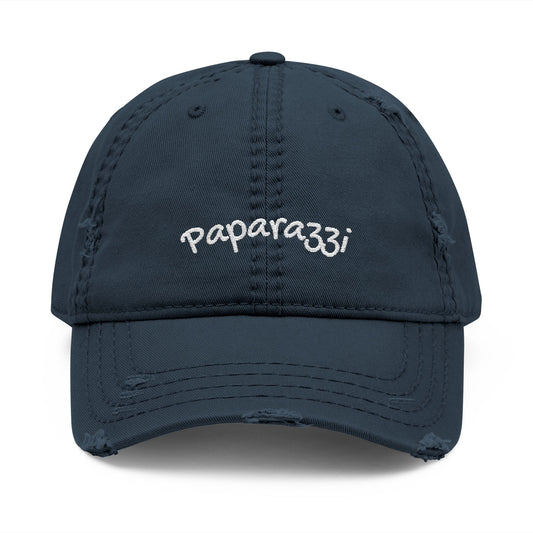Distressed Baseball Cap Paparazzi Embroidery dark navy with white