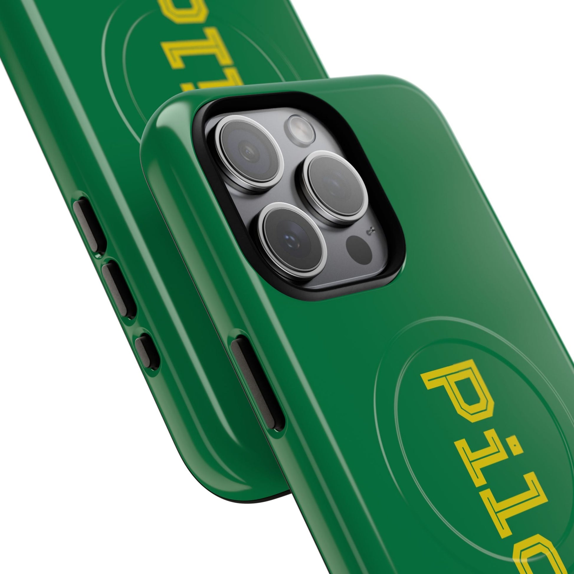 Tough Magnetic iPhone Cases Piloti in dark green with yellow Printify