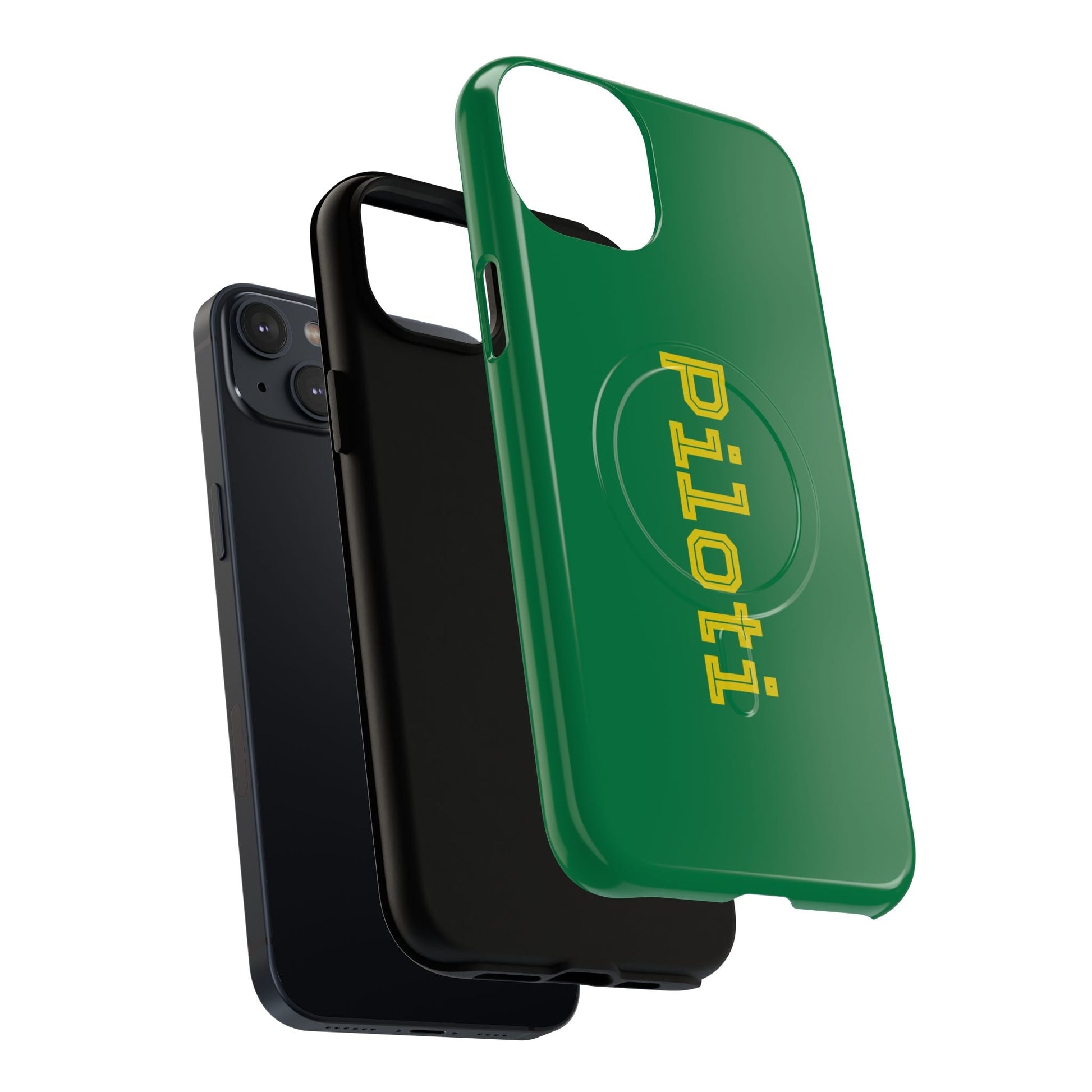 Tough Magnetic iPhone Cases Piloti in dark green with yellow Printify