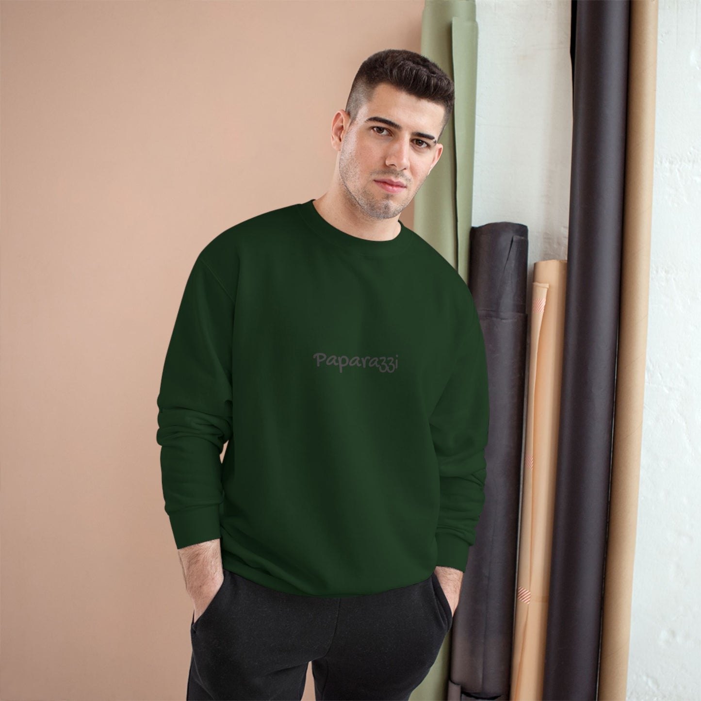 Black Dark Green Paparazzi Champion Sweatshirt Printify
