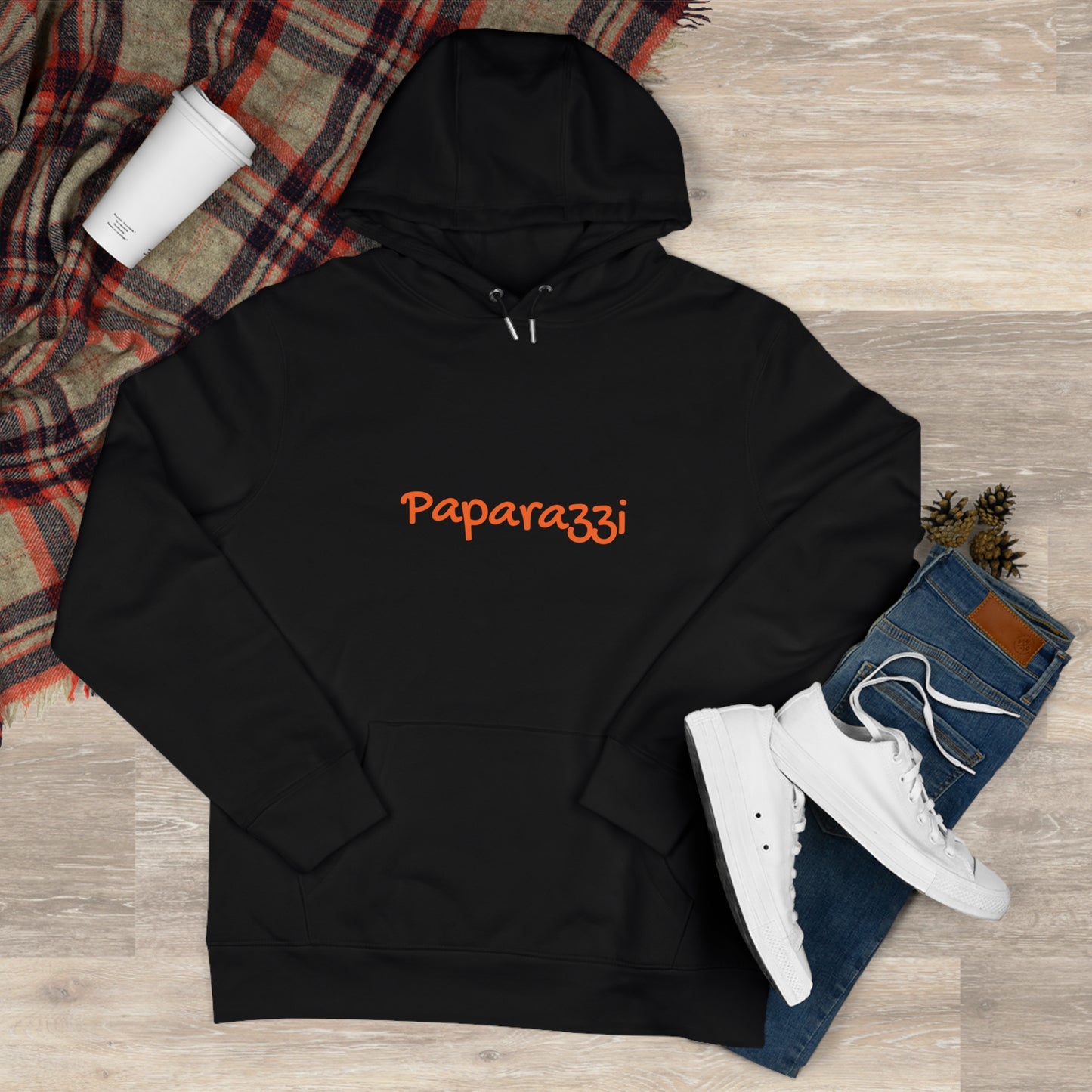Pure Black Paparazzi Flame Orange Hoodie Printify