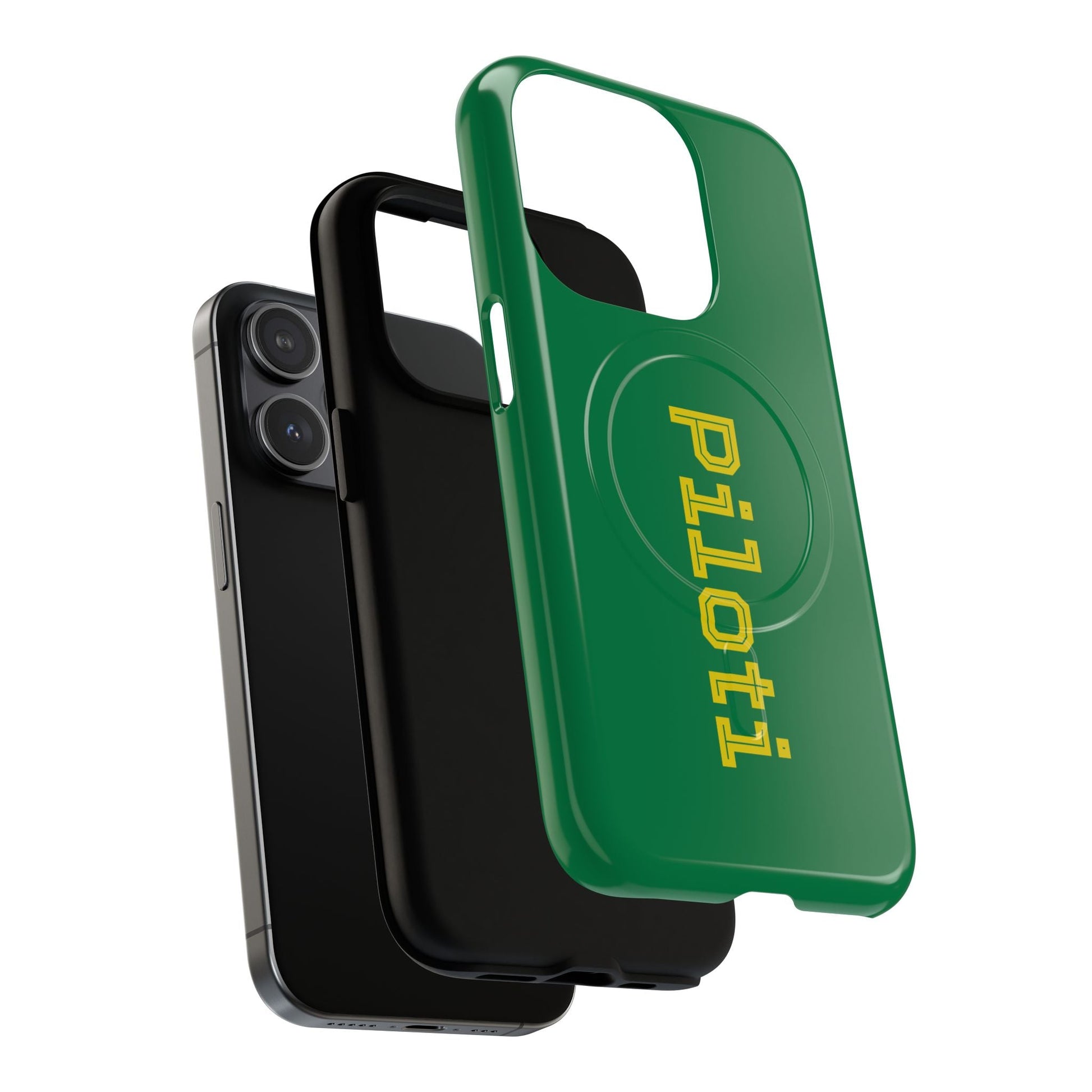 Tough Magnetic iPhone Cases Piloti in dark green with yellow Printify