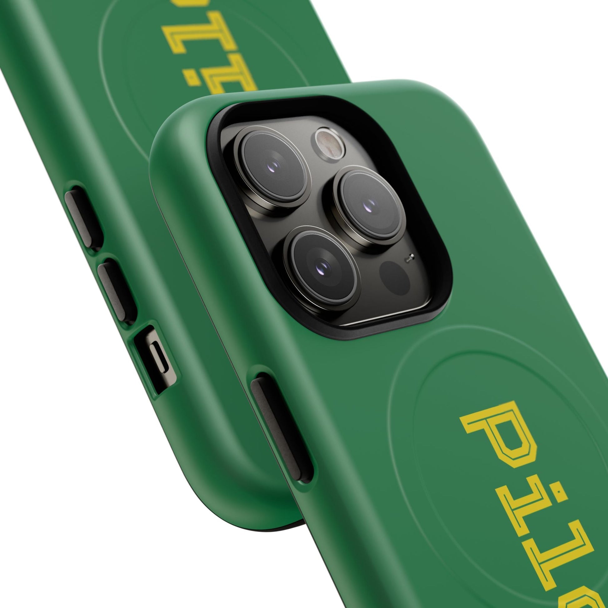 Tough Magnetic iPhone Cases Piloti in dark green with yellow Printify