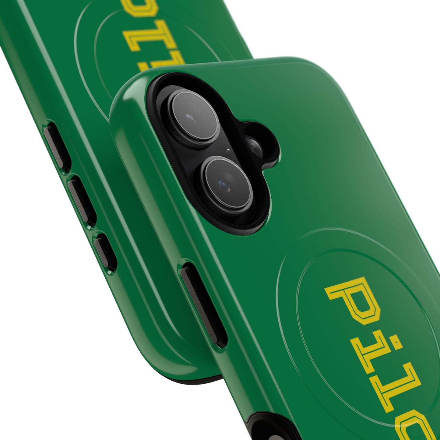 Tough Magnetic iPhone Cases Piloti in dark green with yellow Printify