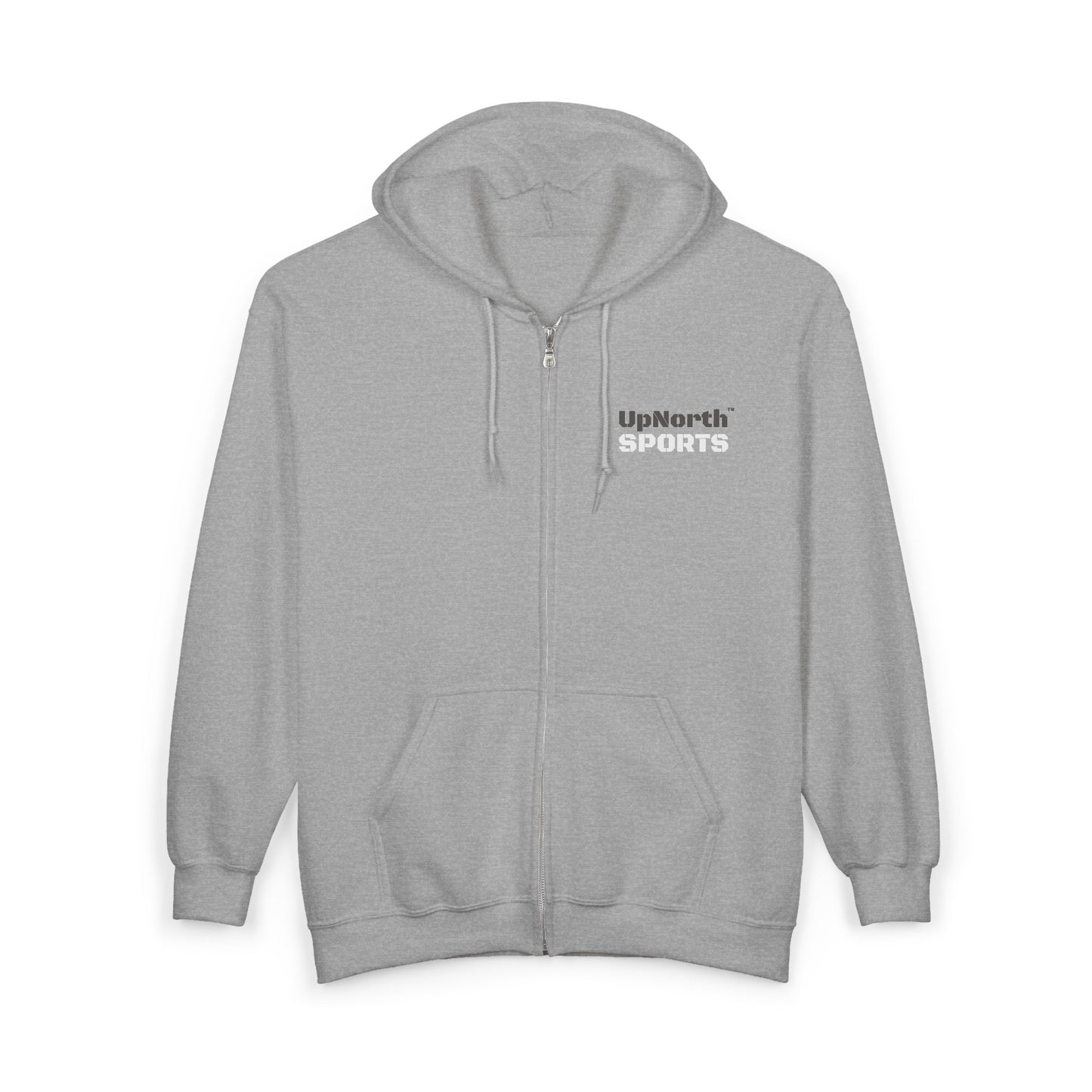 UpNorth Sports Grey Full Zip Hoodie front - UpNorth SPORTS