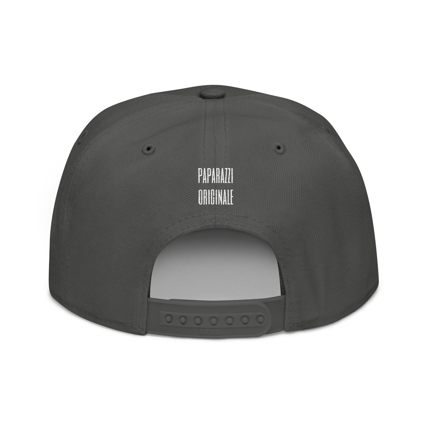 Charcoal Gray Paparazzi White Flat Visor Cap backside - Paparazzi Original