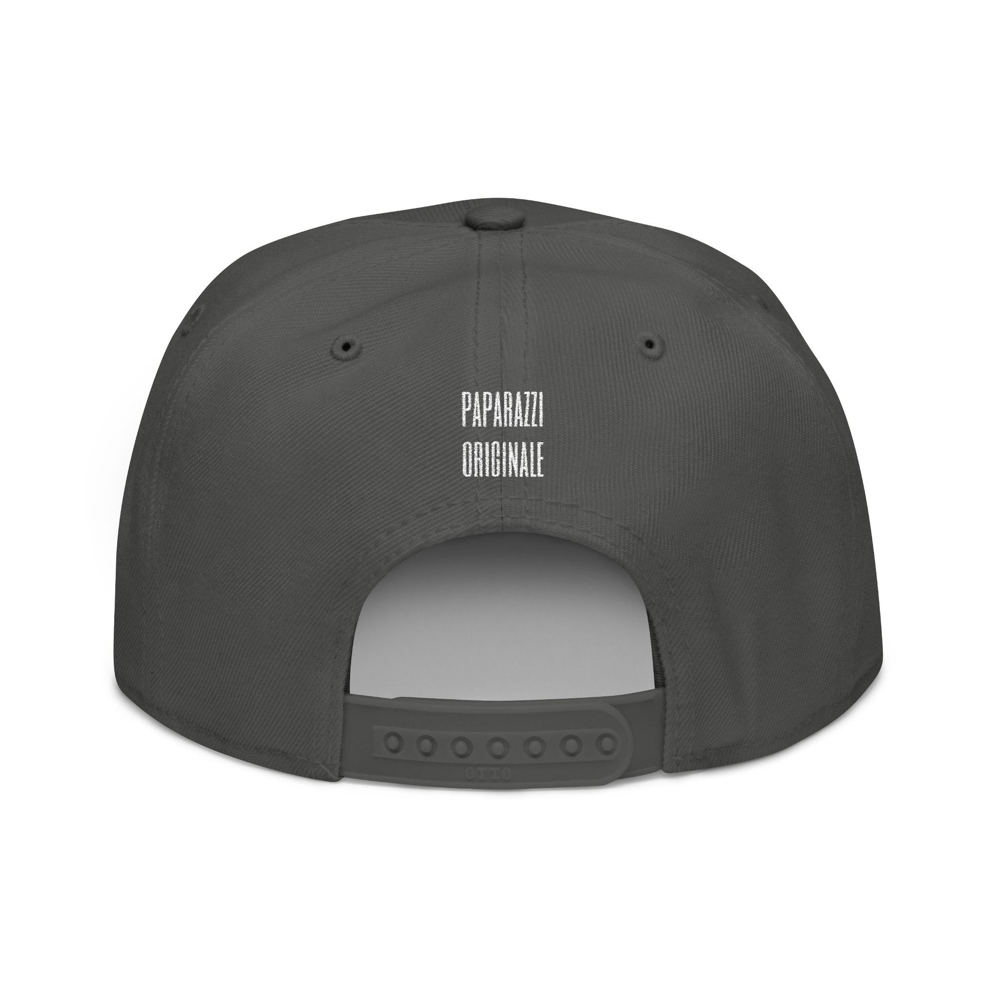 Charcoal Gray Paparazzi White Flat Visor Cap backside - Paparazzi Original