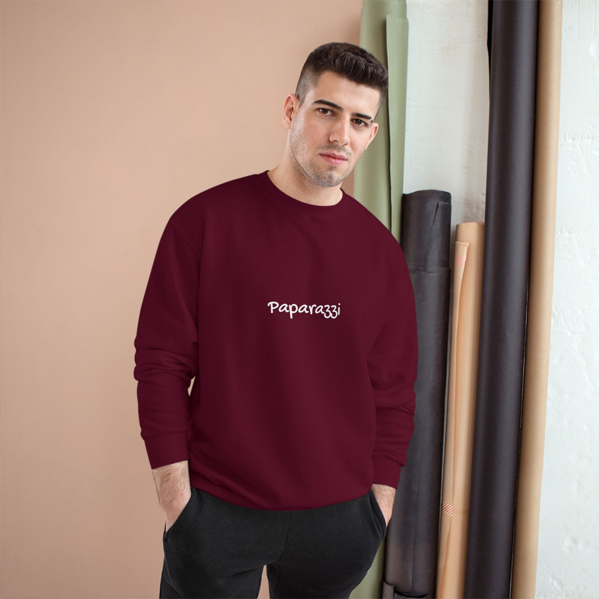 Navy Maroon Paparazzi Champion Sweatshirt Printify