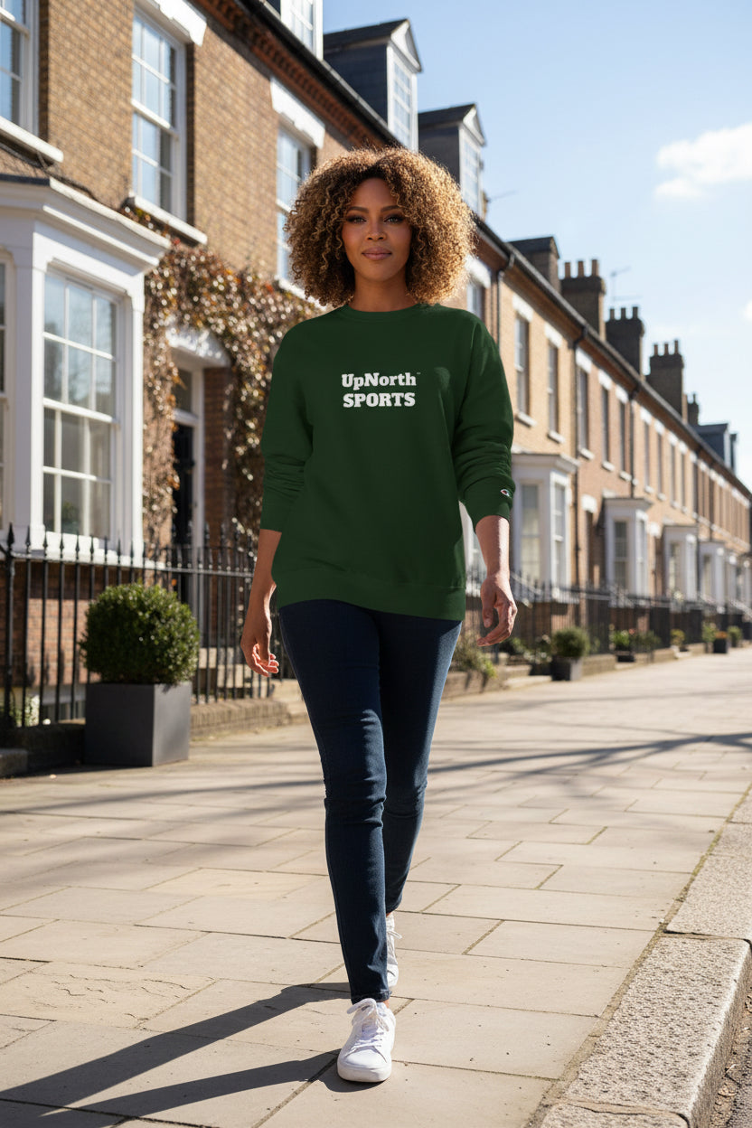Woman model wearing a Dark Green Multicolor UpNorth SPORTS Champion Sweatshirt - UpNorth SPORTS
