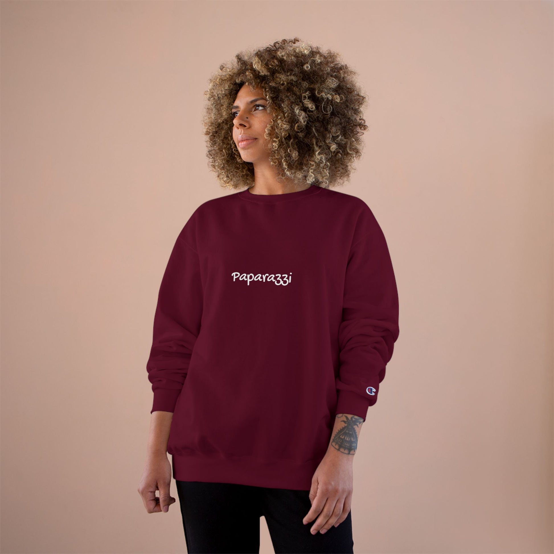 Navy Maroon Paparazzi Champion Sweatshirt Printify